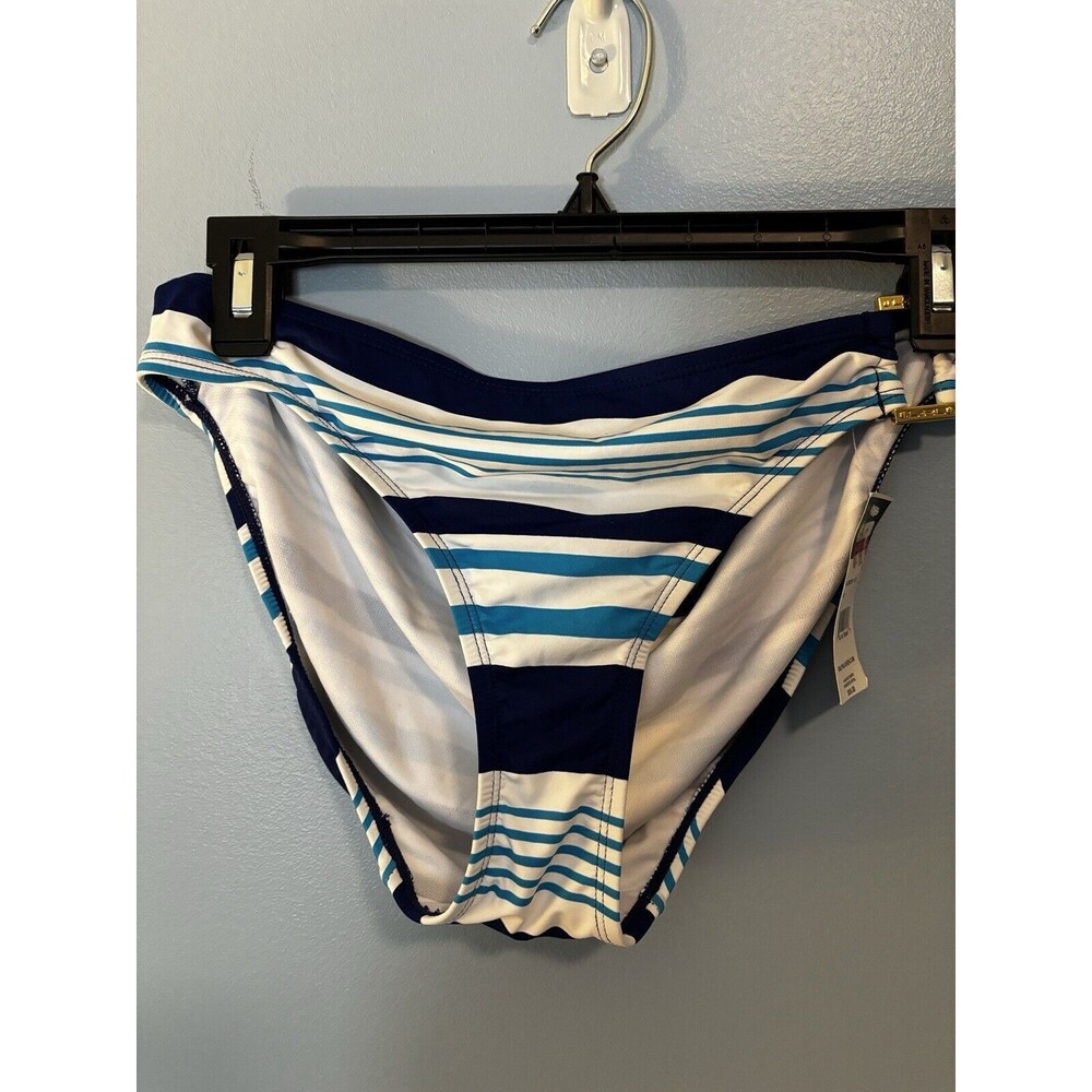 NWT Ralph Lauren Women's Blue Ocean Stripe Ring Bikini Bottoms Multi Sz 10